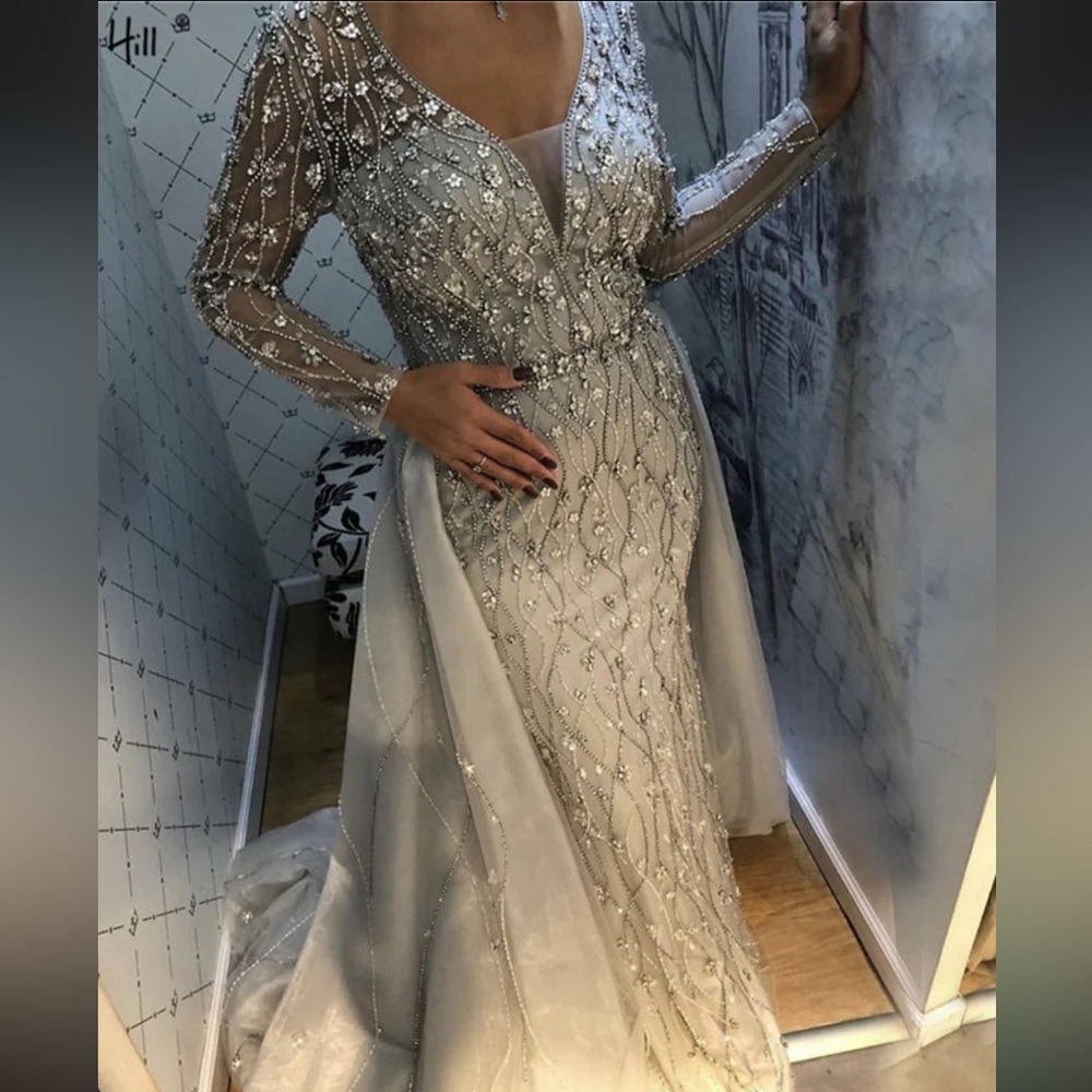 Serene Hill Lavender Embellished Long Sleeve Gown - Picture 6 of 9
